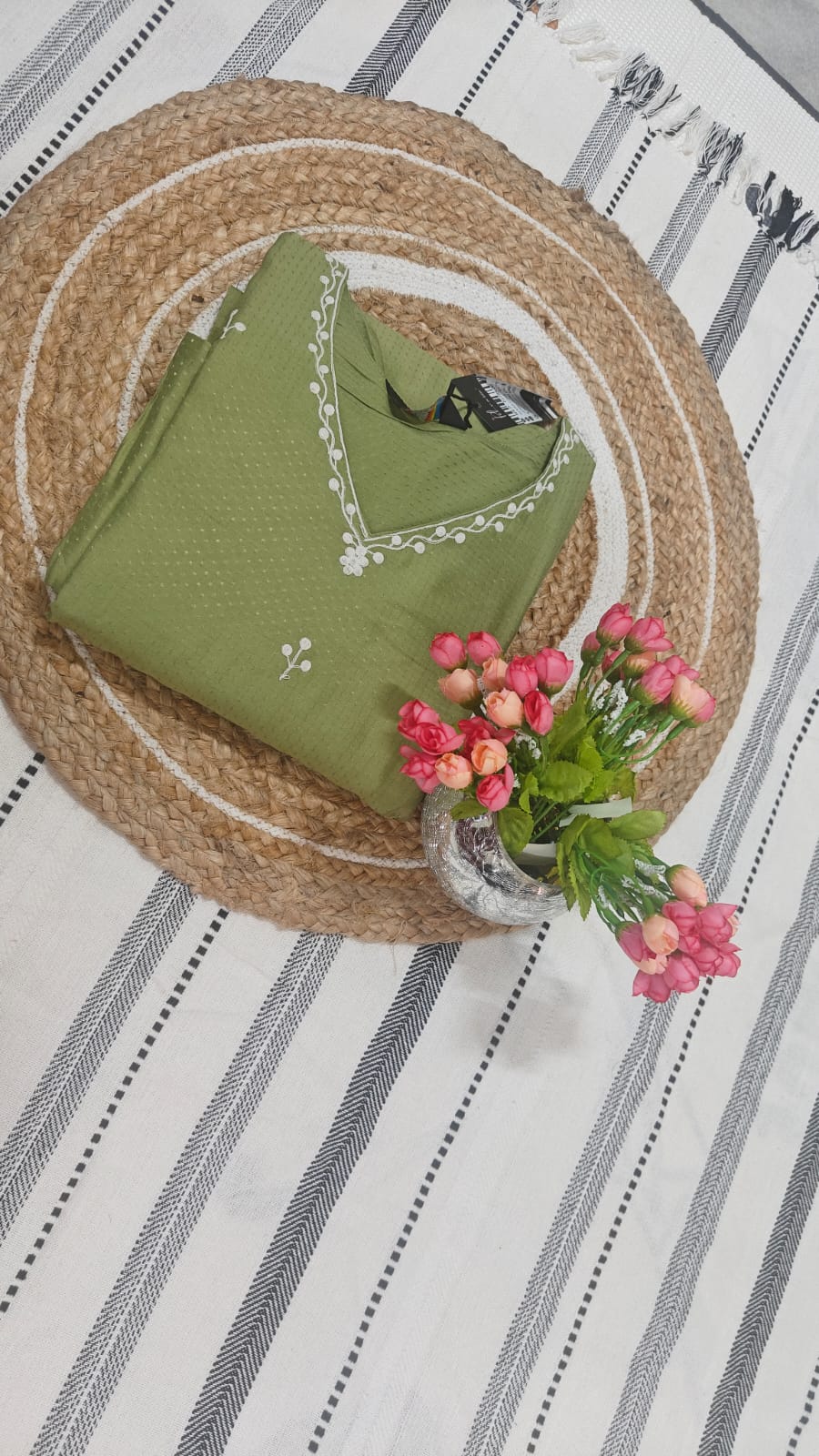 Olive Green Embroidered Kurta Set