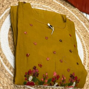 Mustard Embroidered Kurta set-Mul chanderi