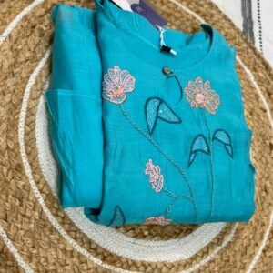 Teal Blue Dual-Layer Embroidered Kurta Set