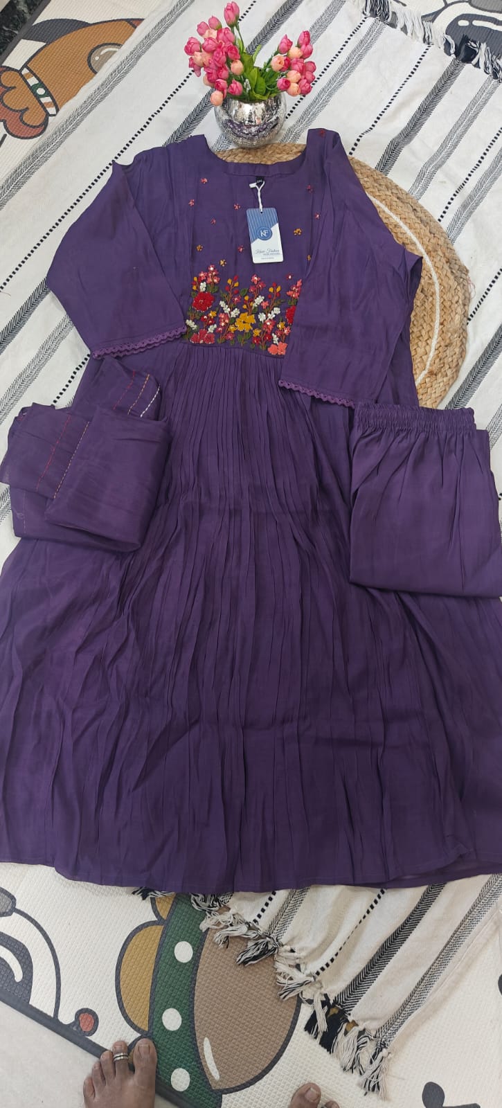 Purple Embroidered Kurta-Mul chanderi - Image 2