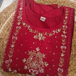 Rani PInk   Embroidered Kurta set-Mul chanderi
