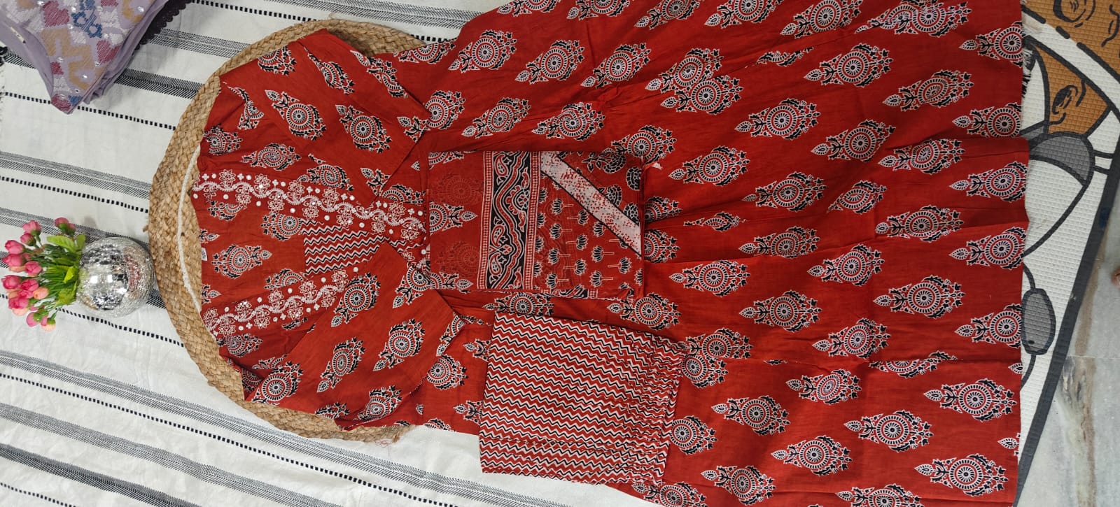 Rust Orange Pure Cotton Printed Kurta Set - Image 2