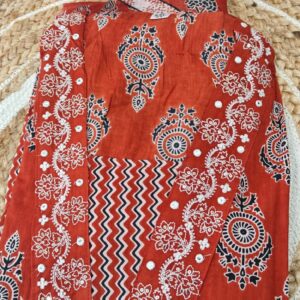 Rust Orange Pure Cotton Printed Kurta Set