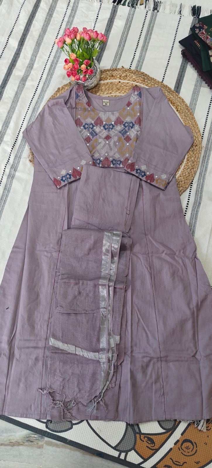 Lilac Pure Cotton Kurta Set - Image 2