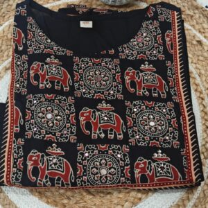 Pure Cotton Black Kurta Set with Kalamkari Print Yoke