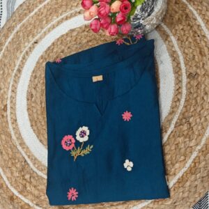 TEAL BLUE Embroidered surat mul chanderi - 2 Piece Set