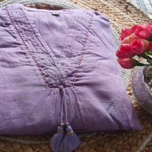 Lavender Mul Cotton Embroidered Kurta Set with Dupatta