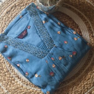Pure Mul Chanderi Embroidered Kurta Set – Dusty Sky Blue
