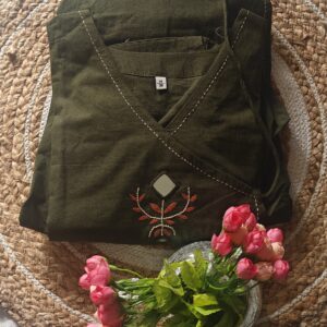 Cotton Anarkali Pattern Kurta Set – Olive Green