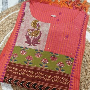 Rust orange Handloom Printed Kurta Set