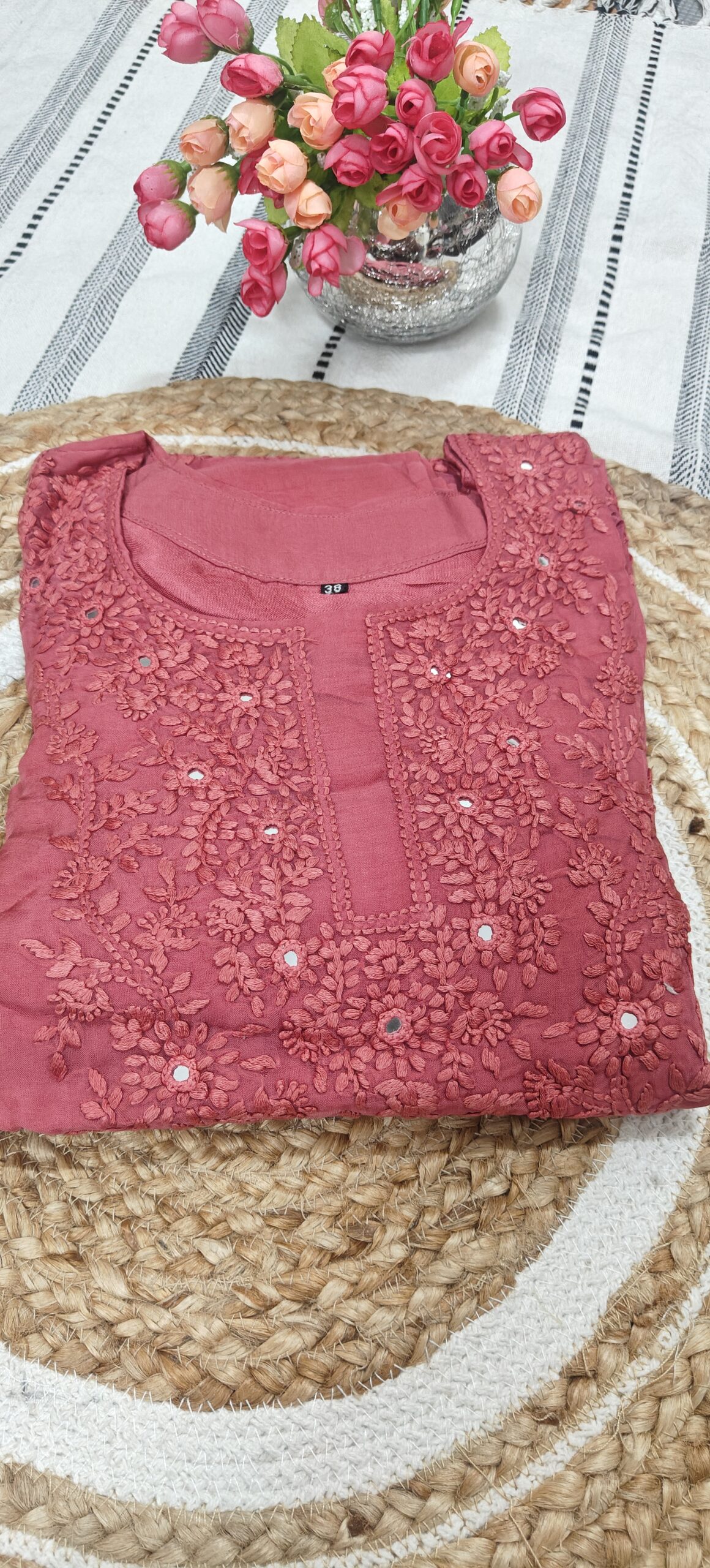 ✨ Elegant Embroidered coral pink Kurta Set ✨