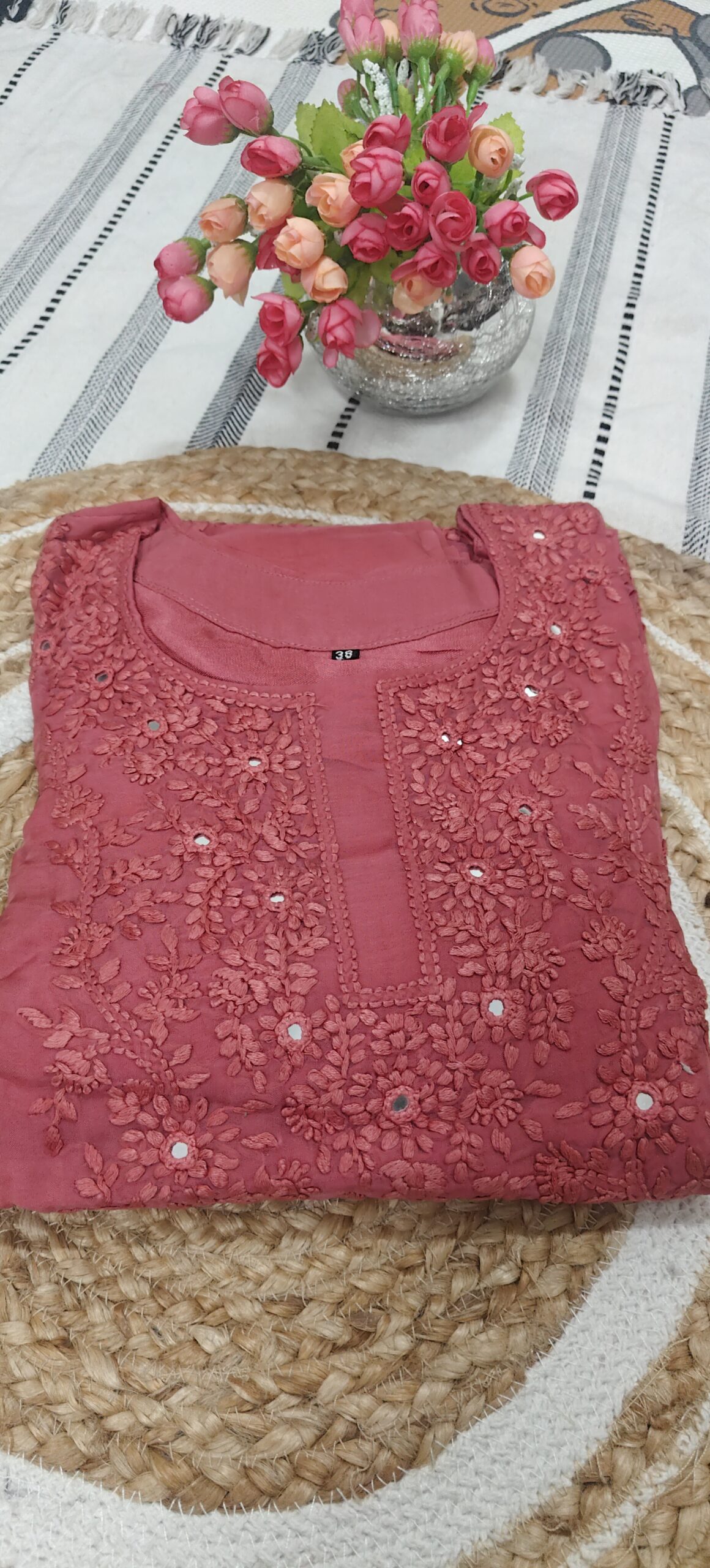 ✨ Elegant Embroidered coral pink Kurta Set ✨ - Image 4