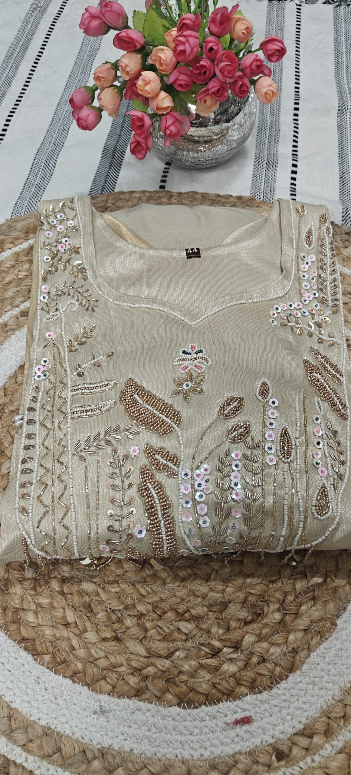 Beige Embroidered Kurta Set
