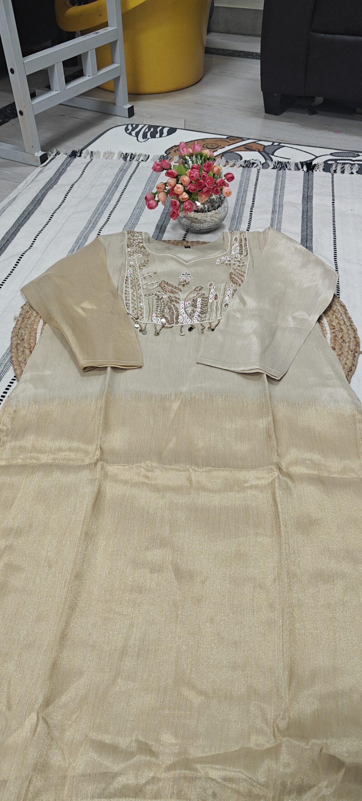 Beige Embroidered Kurta Set - Image 3