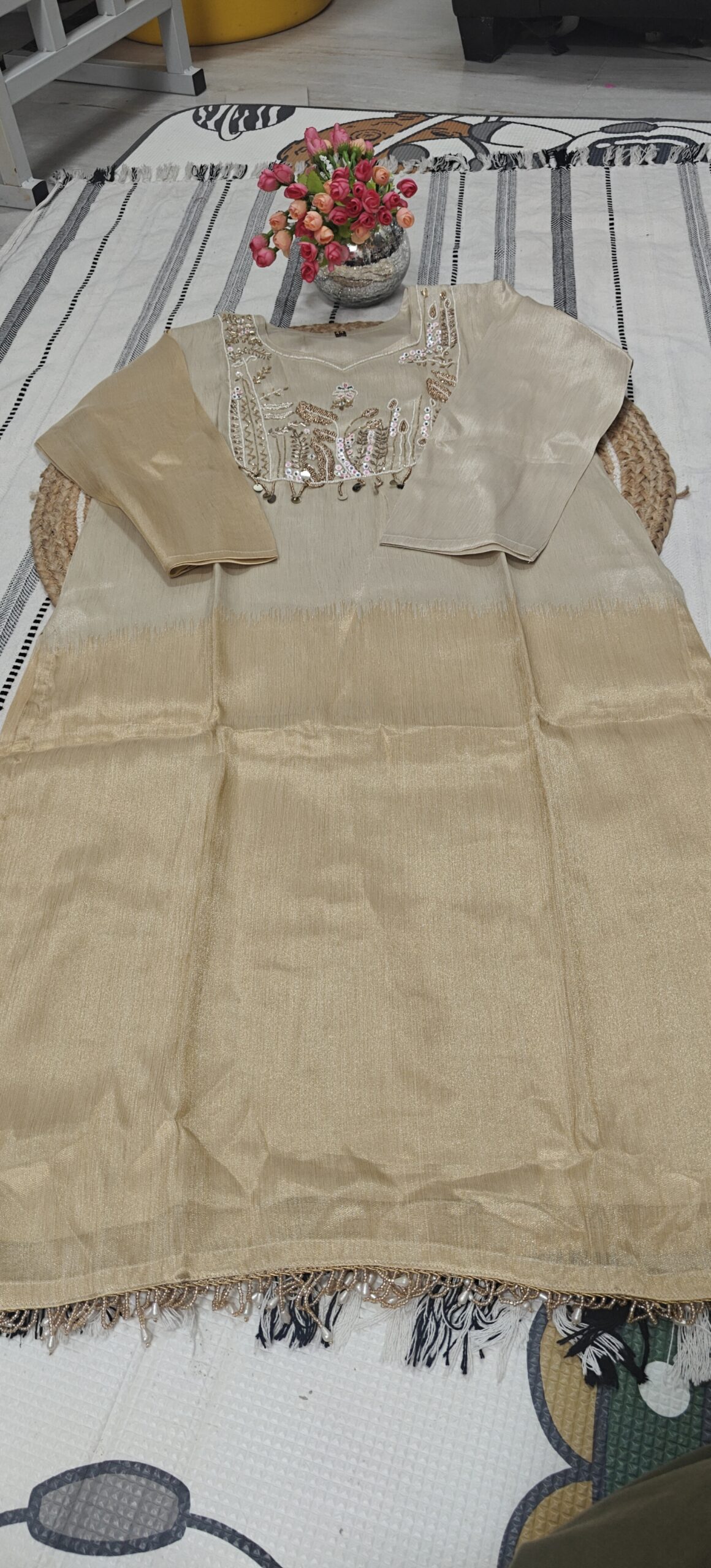 Beige Embroidered Kurta Set - Image 4