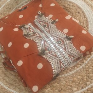 Rust Polka Mirror Work Kurta Set