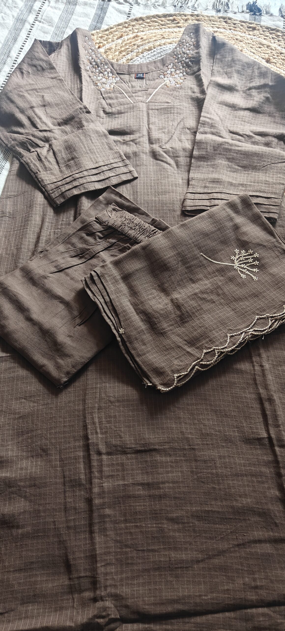 Earthy Mocha Kota Doriya Embroidered Suit Set - Image 4