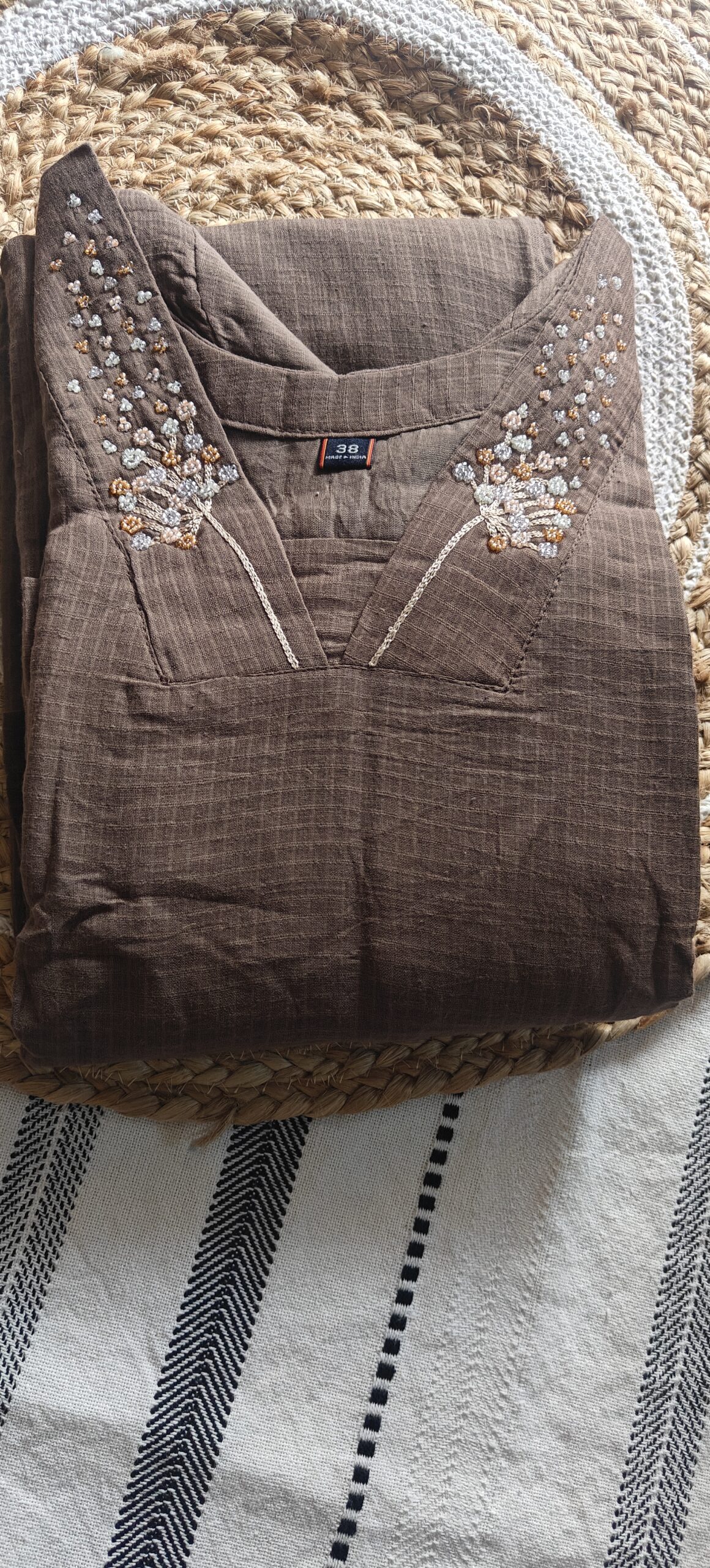 Earthy Mocha Kota Doriya Embroidered Suit Set