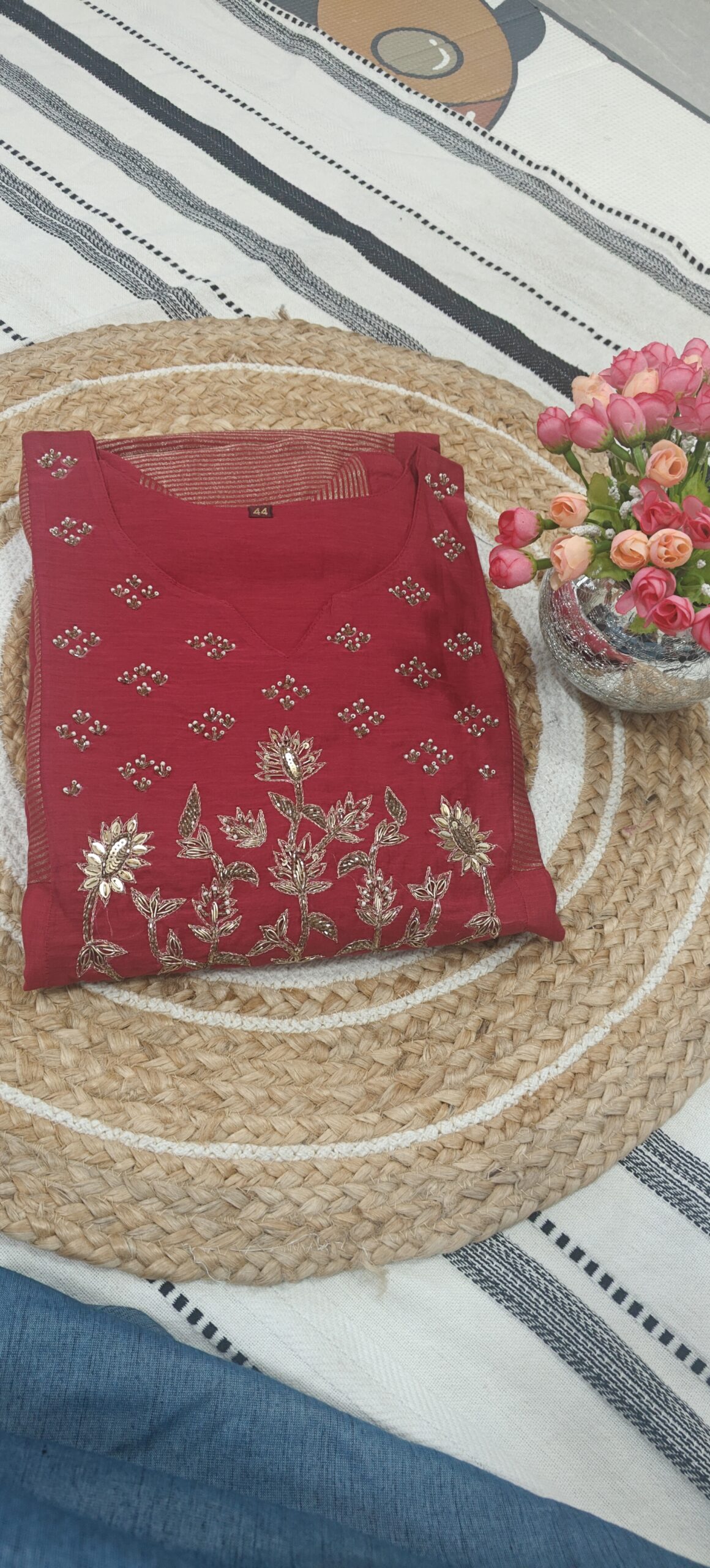 Red Embroidered Kurta Set for Women Wedding Wear
