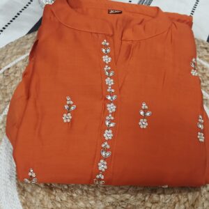 Rust Orange Embroidered Kurta Set for Women with Dupatta