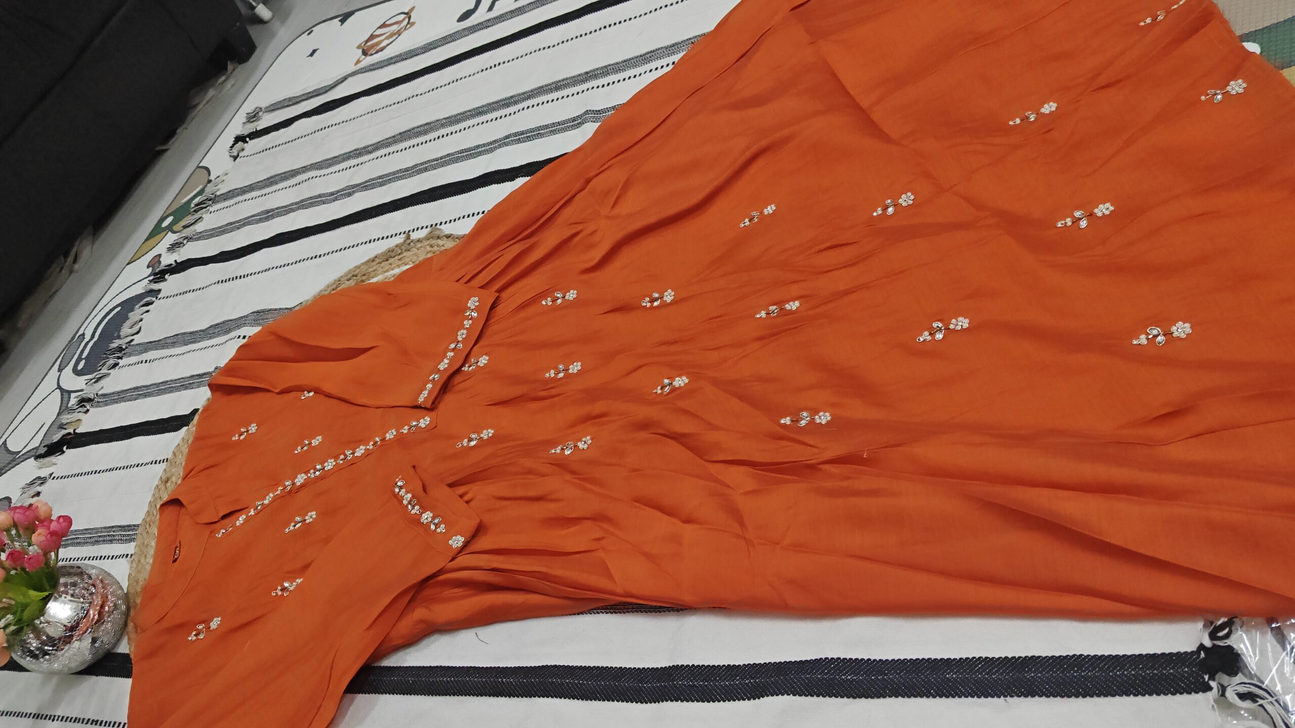 Rust Orange Embroidered Kurta Set for Women with Dupatta - Image 2