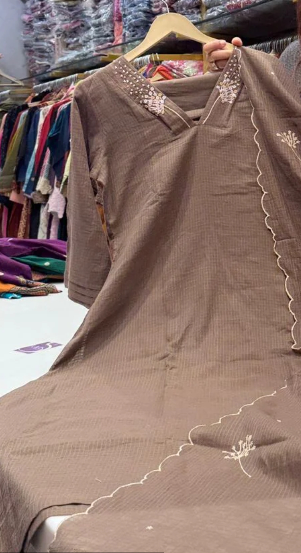 Earthy Mocha Kota Doriya Embroidered Suit Set - Image 2