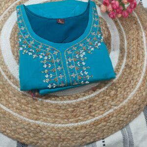 Blue Mul Chanderi Handwork kurta set