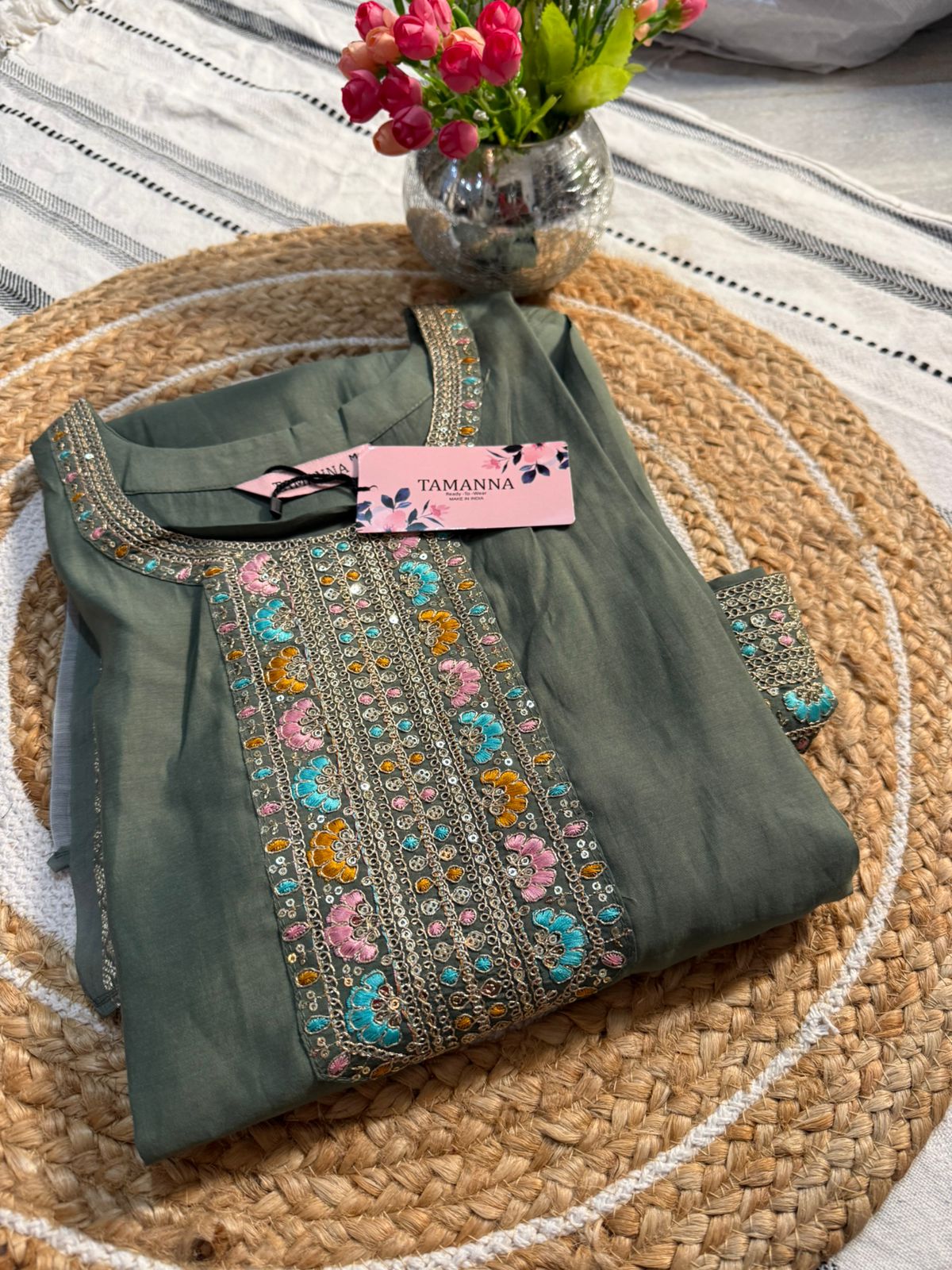 Roman Silk Embroidered Kurta Set