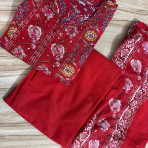 Crimson Floral Printed cotton Kurta Set