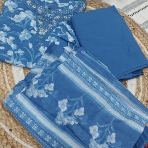 Blue stright cut cotton kurta set-plus size
