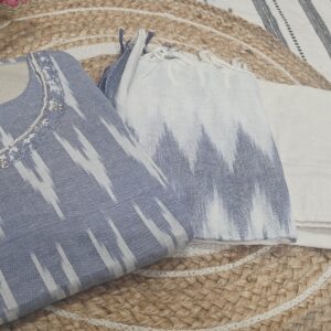 Blue Ikat Handloom Cotton Kurta Set with Dupatta
