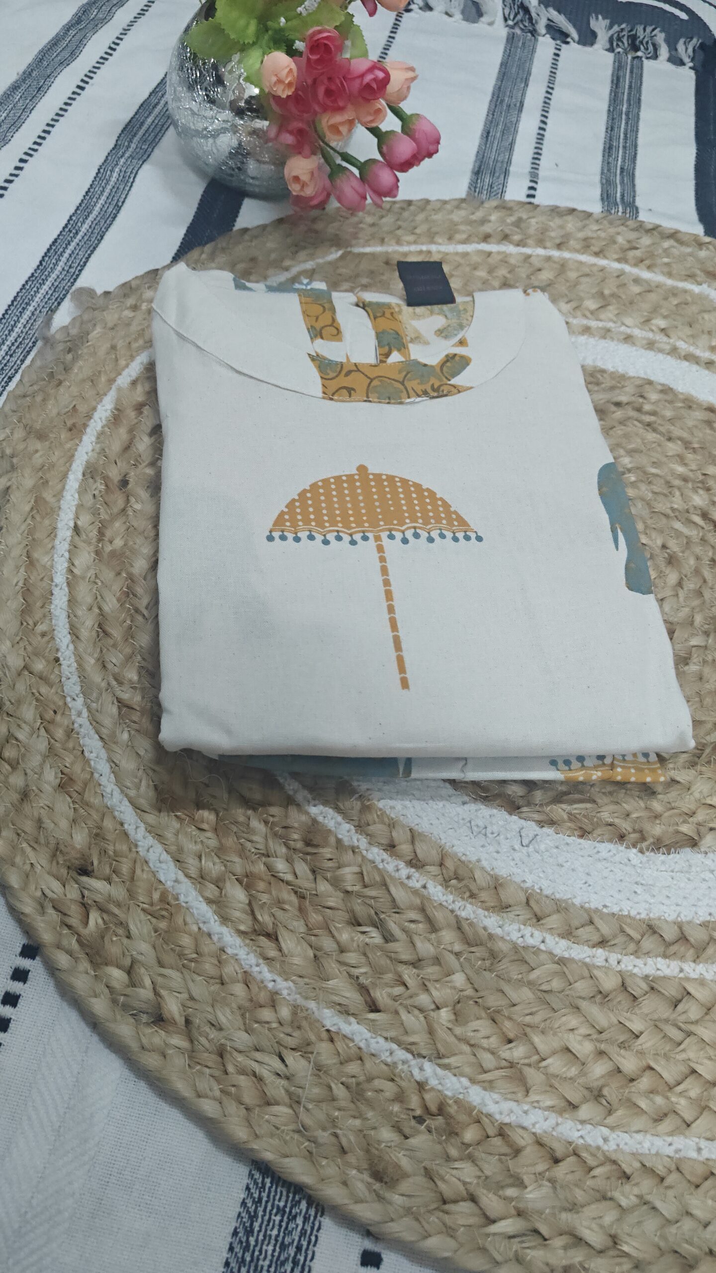 Beige Abstract Print Cotton Co-ord Set