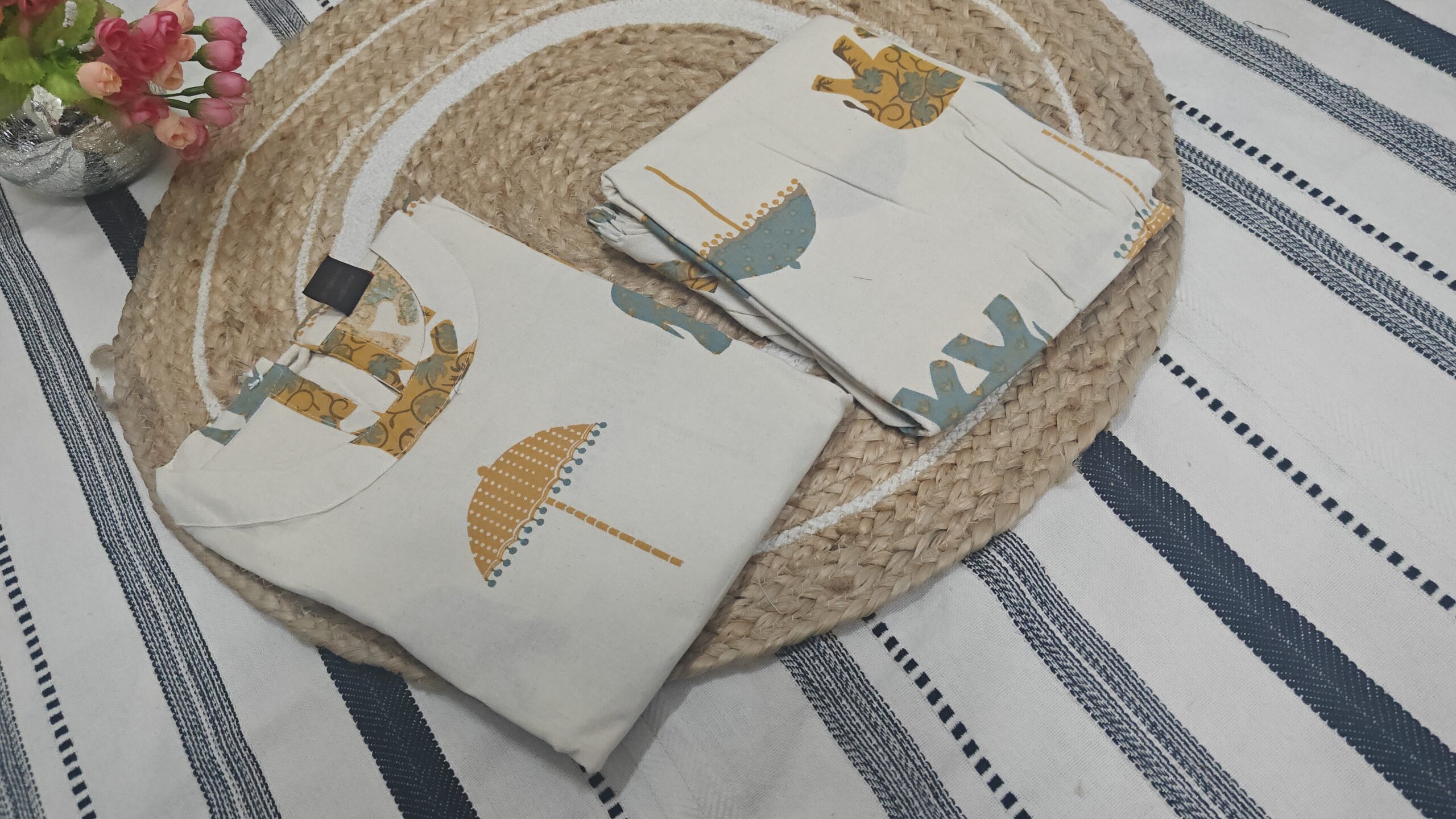 Beige Abstract Print Cotton Co-ord Set - Image 3