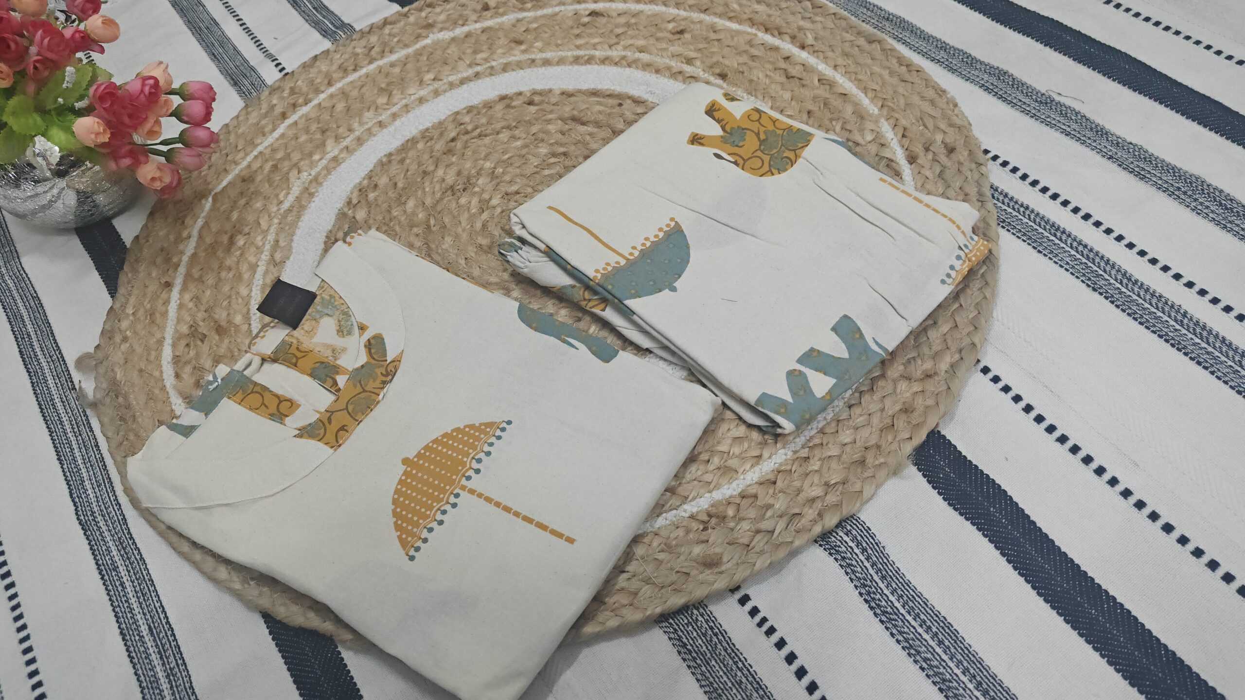 Beige Abstract Print Cotton Co-ord Set - Image 2