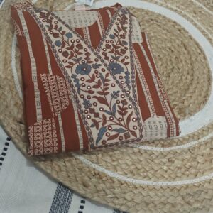 Rust Floral Printed Cotton Kurta