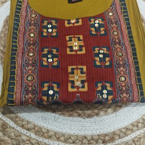 Mustard Ethnic Panel Printed Cotton Kurta