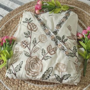 Ivory Floral Embroidered Anarkali Dress