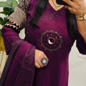 Royal purple Mirror Work cotton Kurta Set