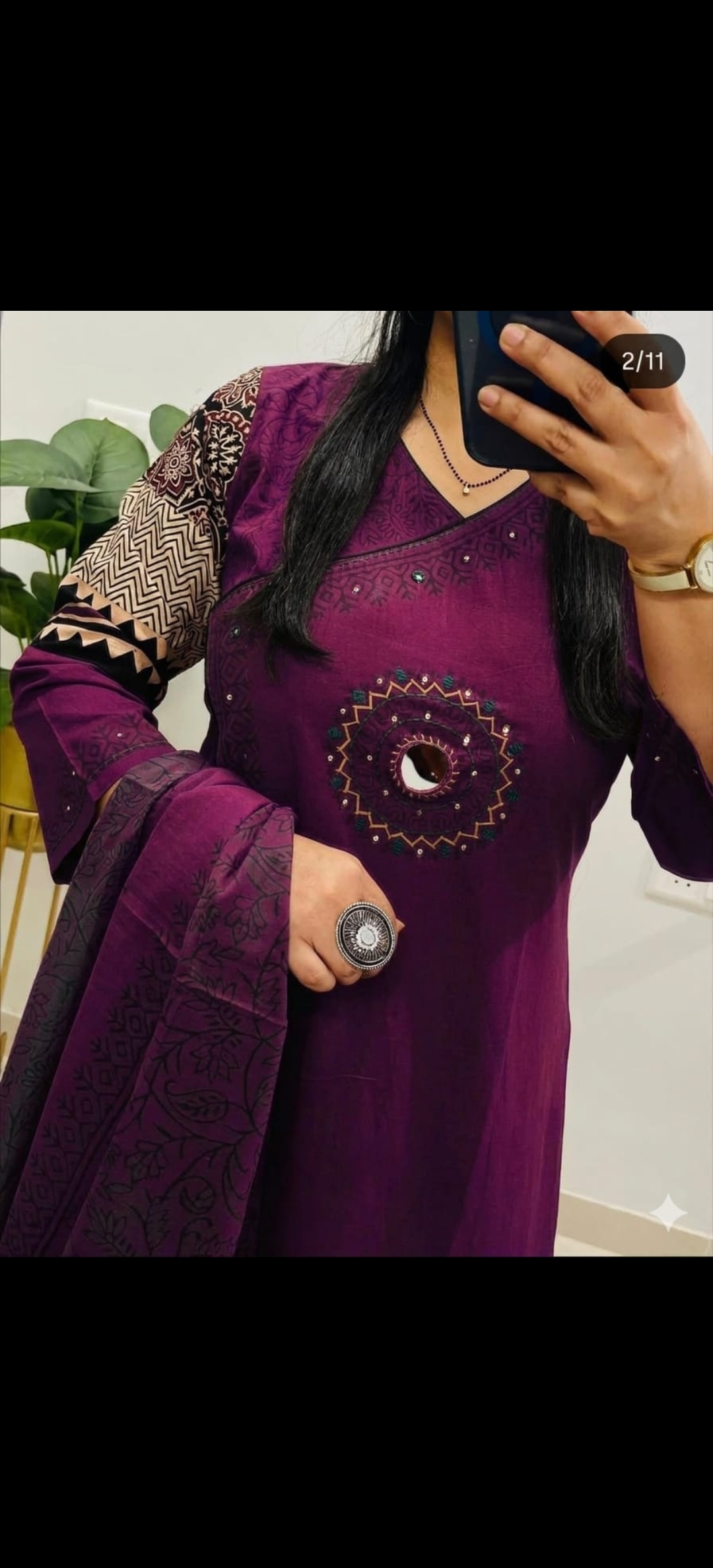 Royal purple Mirror Work cotton Kurta Set