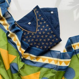 Midnight Blue Geometric Charm Cotton Kurta Set