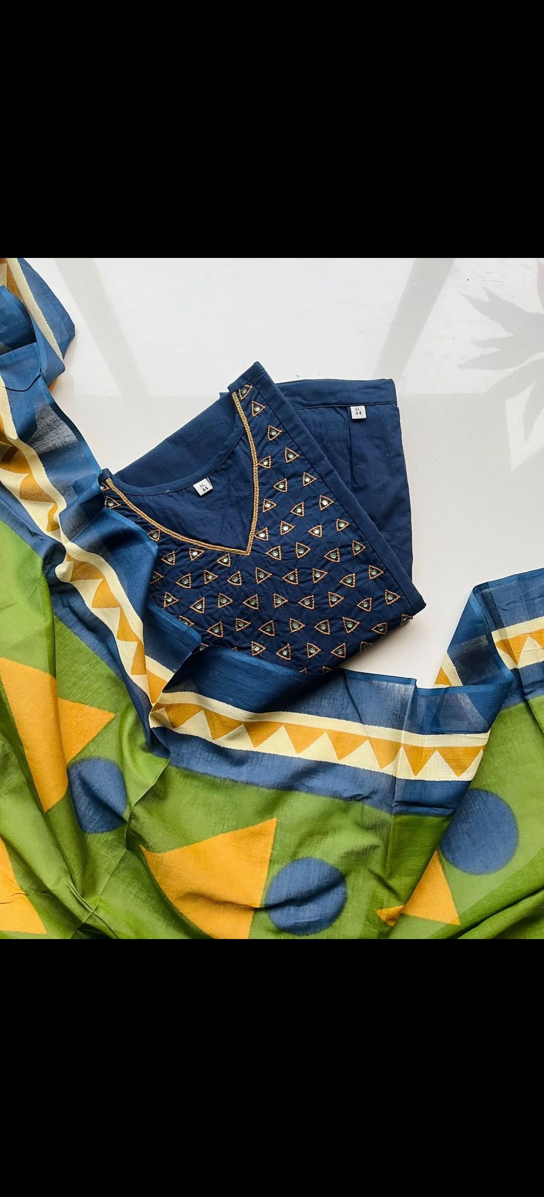 Midnight Blue Geometric Charm Cotton Kurta Set