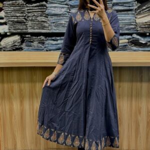 Indigo Charm Ajrakh cotton Anarkali Kurta Set