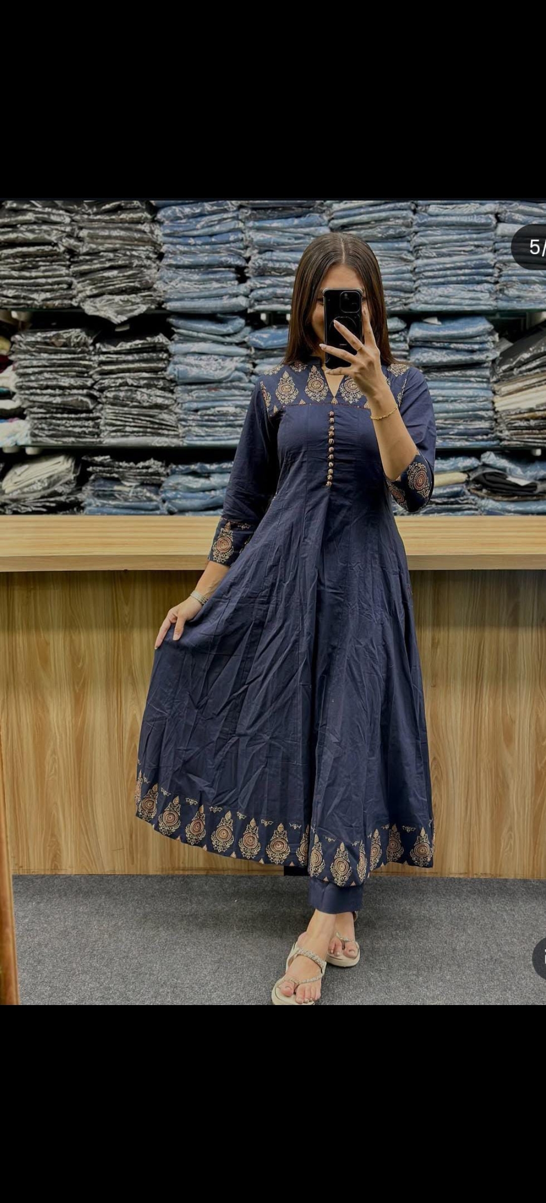 Indigo Charm Ajrakh cotton Anarkali Kurta Set