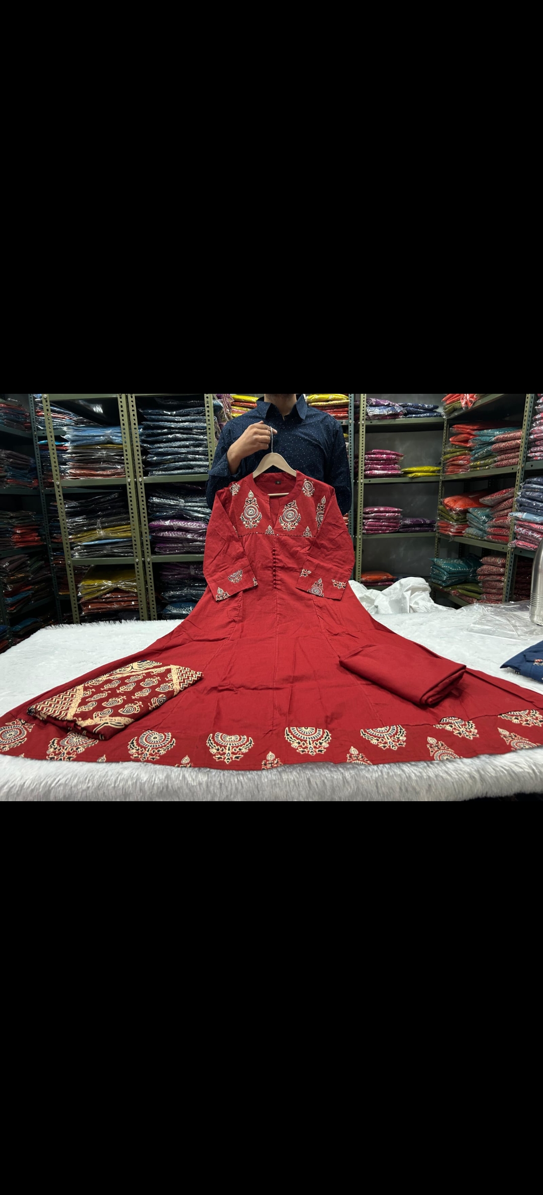 Red Charm Ajrakh cotton Anarkali Kurta Set - Image 2