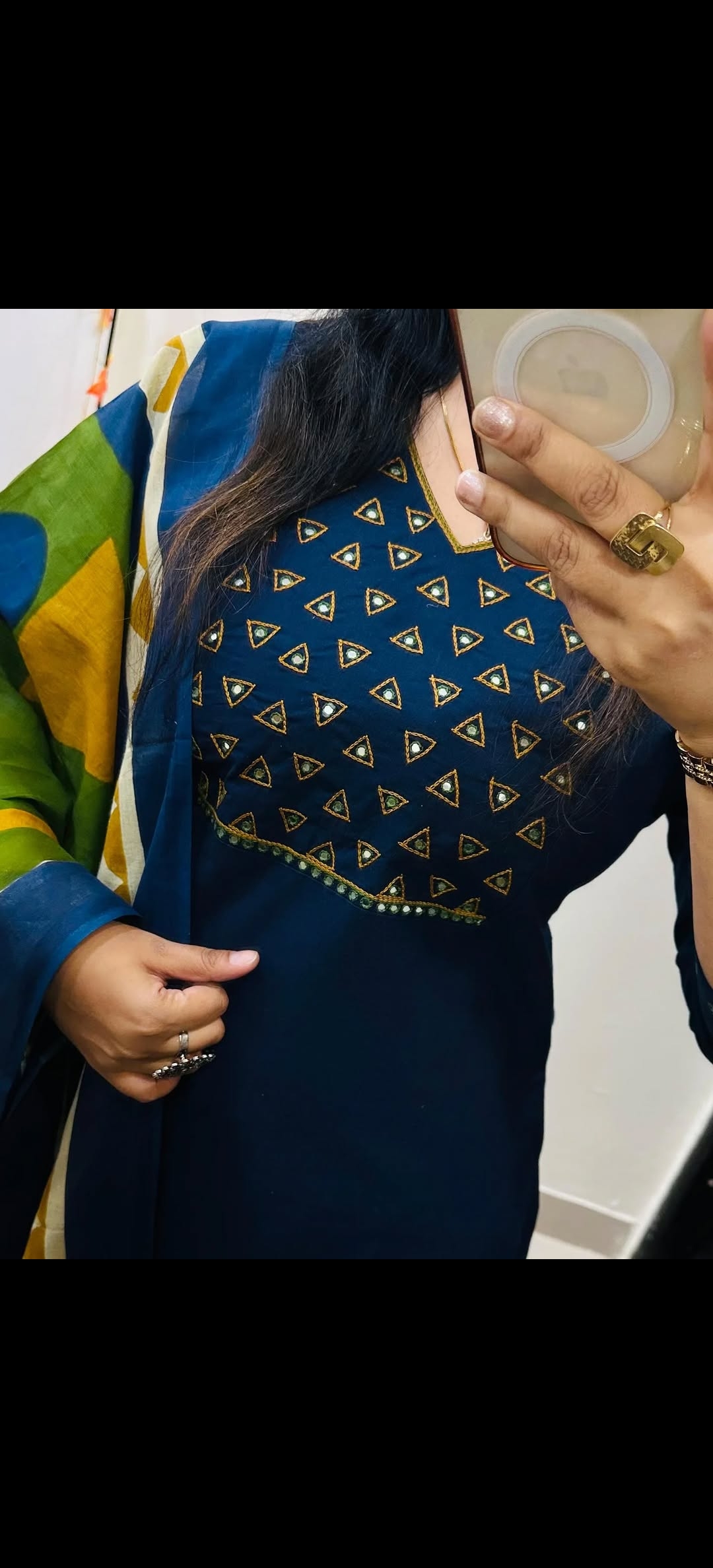 Midnight Blue Geometric Charm Cotton Kurta Set - Image 3