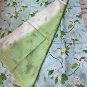 ๐ฟ Mint Bloom Mangalagiri silk Saree with Digital Floral Prints & Scallop Border