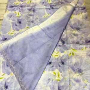 ๐ Lavender Bloom Mangalgiri Silk Saree with Digital Floral Prints & Scallop Border
