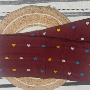 🤎 Maroon Mul Cotton Saree with Multicolor Heart Embroidery and Tassel Pallu