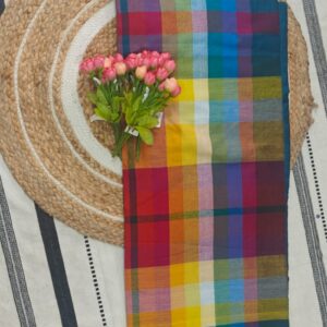 Multicolor Checks Mul Cotton Saree with Tassels