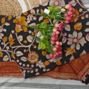 🖤 Kalamkari Chennur Silk Saree with Nizam Border and Floral Print Pallu